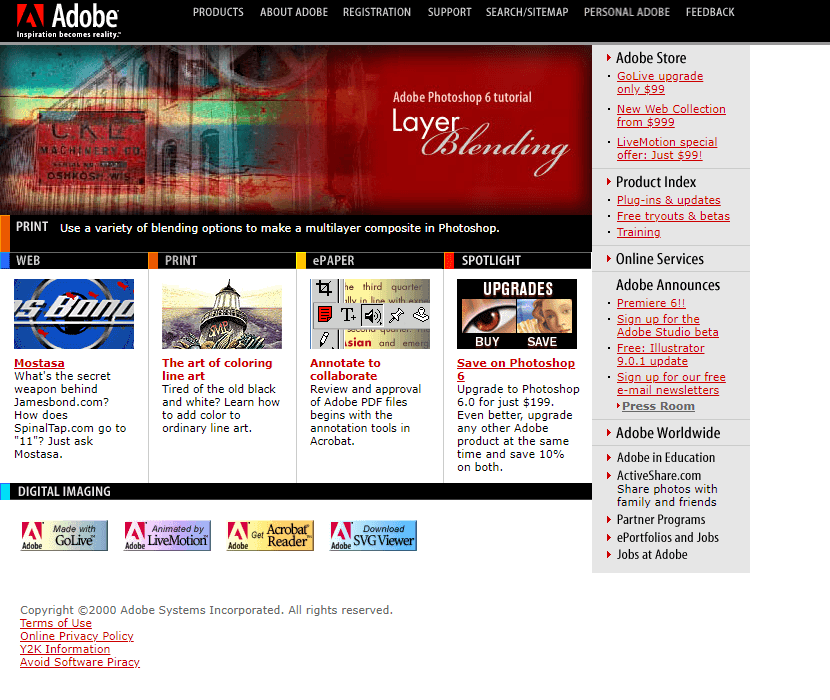 The adobe.com website in 2000.